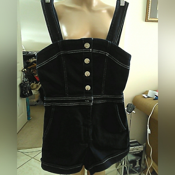 LK. NEW ANTHROPOLOGIE MAUVE ๐ ๐BLUE Denim Women's Overall Shorts SZ. 6 OMG! - Picture 1 of 12